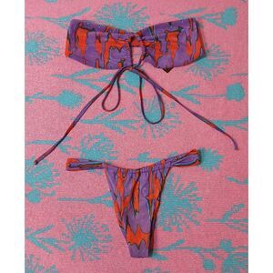 Gonza womens xsmall red purple cheeky bikini swimsuit top piece tule mesh
